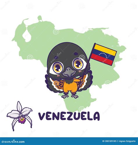 National Animal Troupial Holding the Flag of Venezuela. National Flower ...