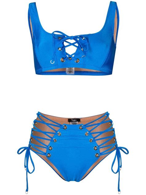 Noire Swimwear Lace Up Two Piece Bikini Blue Farfetch Uk