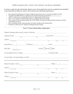 The Goizueta Foundation Scholarship Application Gcsu Form Fill Out