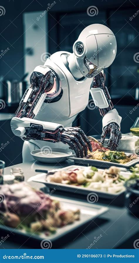 A Humanoid Robot Chef Cooks Dishes In A Restaurant Kitchen Generative