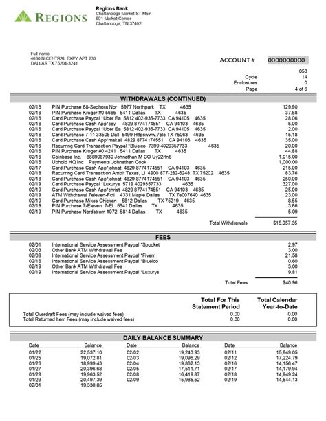 Regions Bank Statement Template