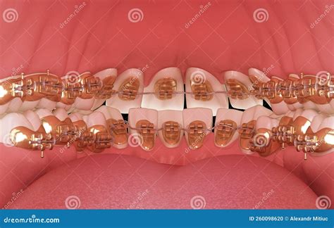 Lingual Braces System 3d Illustration Concept Of Golden Braces Stock