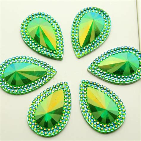 Pcs Mm Green Ab Color Silver Flatback Rhinestone Waterdrop Sew