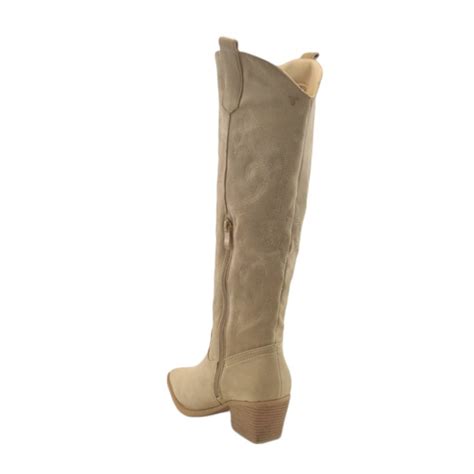 Bota Campera Alta De Mujer En Color Beige Con Tac N Calzadoskaneki