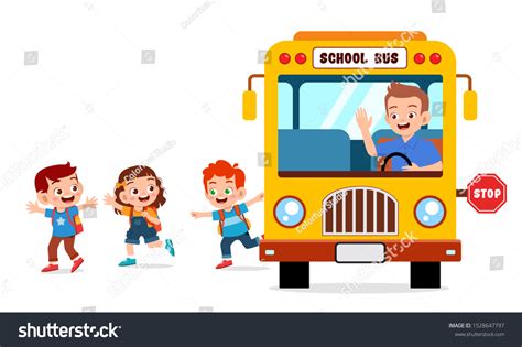 Happy Cute Kids Ride Bus School Stock Vector Royalty Free 1528647797