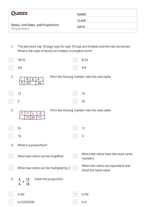 50 Unit Rates Worksheets For 7th Grade On Quizizz Free And Printable