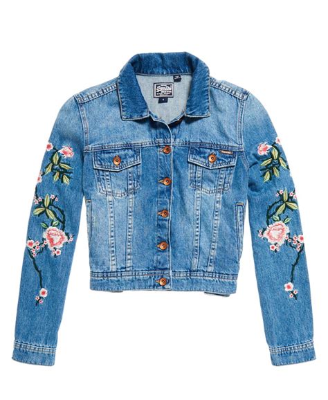 Womens Embroidered Sleeve Denim Jacket In Mid Wash Superdry