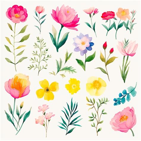 Premium Photo Watercolor Spring Flower Collection