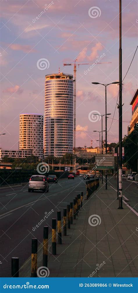 Vertical of Belgrade Skyline at Sunset Purple Clouds Sky Background ...