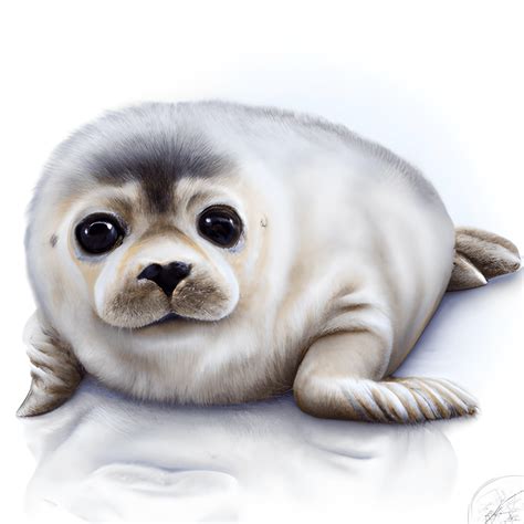 Fluffy Baby Seal Painting Hyper Realistic with Intricate Detail ...