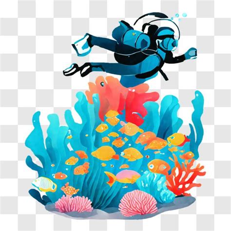 Download Scuba Diving in Colorful Coral Reef with Fishes PNGs Online ...