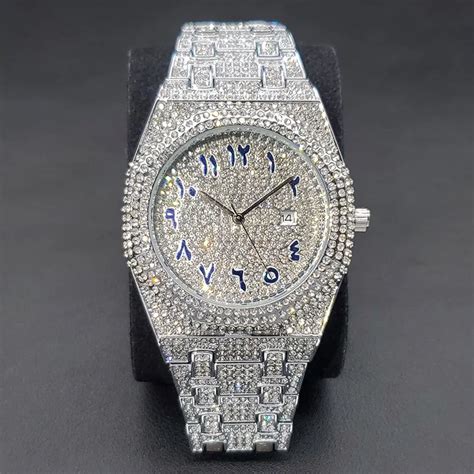 2023 Neue Arabische Nummer Uhr F R M Nner Luxus Voll Diamant Bling