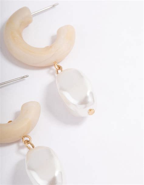 Gold Thick Hoop Pearl Drop Earrings Lovisa