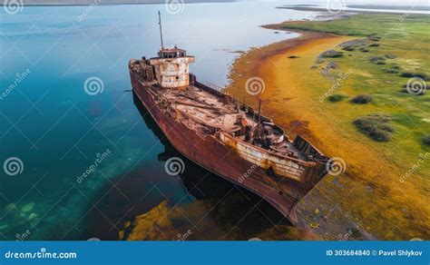 Shipwreck The Ship Ran Aground Top View The Ship Crashed On The