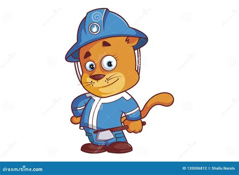 Cartoon Fire Brigade Lioness Stock Vector Illustration Of Cute Lion