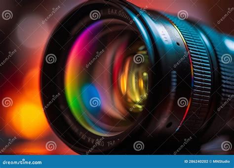 Camera Lens With Rainbow Refraction On A Background Stock Illustration