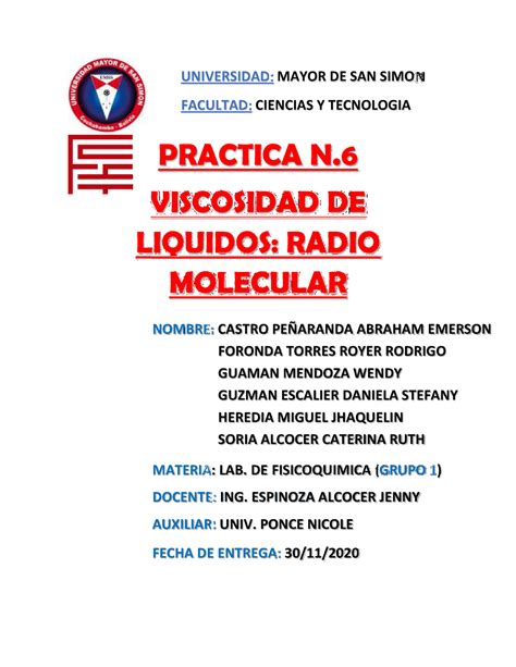 La Fisicoquimica Espero Les Sirva Universidad Mayor De San Simon