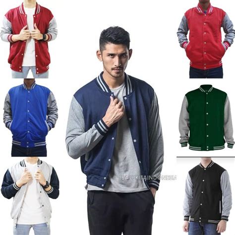 Jual Jaket Polos Baseball Varsity List Abu Sweater Pria Wanita Murah Di