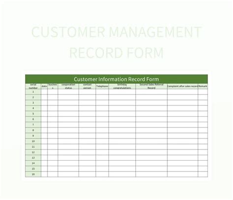 Free Customer Management Record Form Templates For Google Sheets And