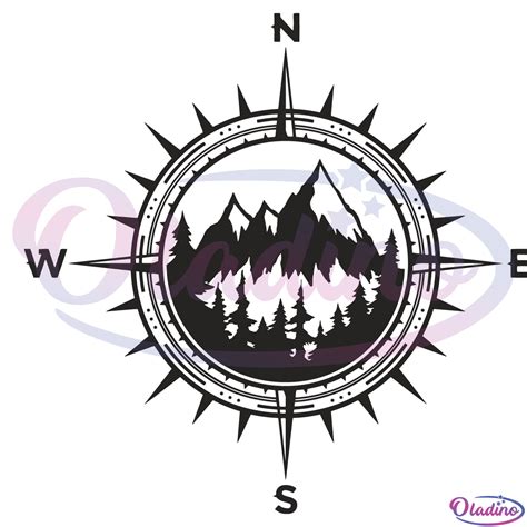 Mountain Forest Compass SVG Digital File Mountain Svg Forest Svg