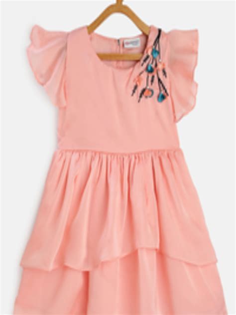 Buy Peppermint Girls Peach Coloured Solid Fit And Flare Dress Dresses