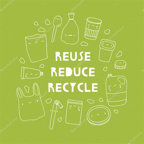 Reutilizar Reducir Reciclar Vector Lindo Ilustración Con Objetos