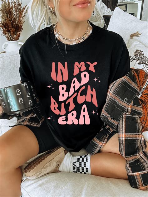 In My Bad Bitch Era Retro Wavy Slogan T Shirt In Black White Pink Or