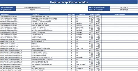 Hoja De Recepción De Pedidos Plantilla De Pedido En Excel