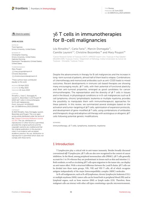 Pdf γδ T Cells In Immunotherapies For B Cell Malignancies