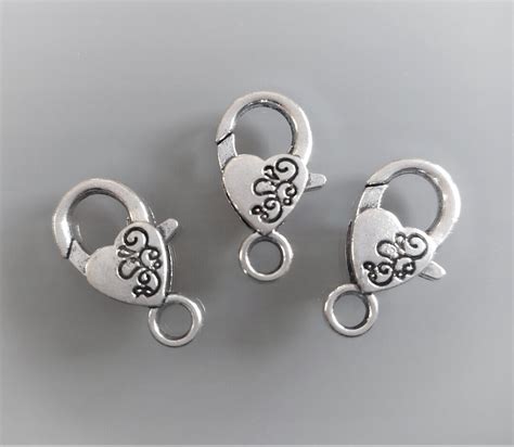 Fancy Carabiners With Engraved Hearts Cm Silver Color Etsy