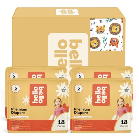 Hello Bello Diapers, Size 5 (27 lbs) Wild Cats, 72 Count Value Pack of