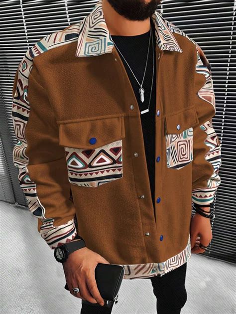 Manfinity Homme Loose Fit Men S Geometric Print Jacket With Flap