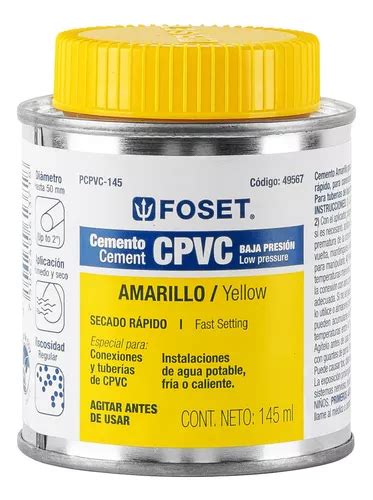 Pegamento Amarillo Cpvc 145 Ml Baja Presion Foset 49567 MercadoLibre