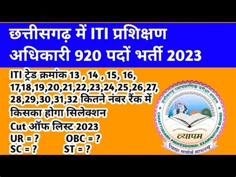 Cg Iti Prashikshan Adhikari Cut Off Cg Iti Training Officer Expected