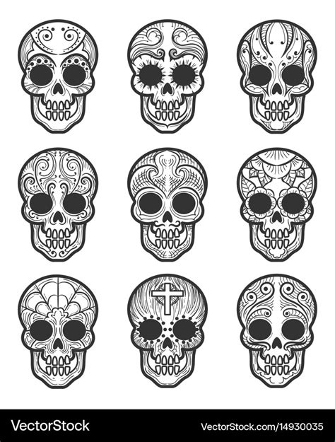 Calavera or sugar skull tattoo set Royalty Free Vector Image