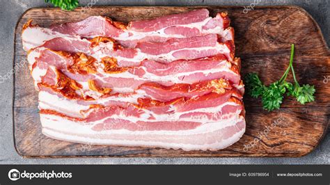 Bacon Strips Pork Lard Meat Meal Food Snack Table Copy Stock Photo By