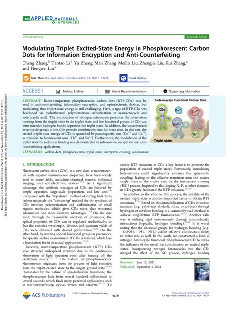 ACS Appl Mater Interfaces 13-43241-2021 | PDF | Fluorescence | Emission ...