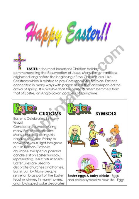 Easter customs and symbols - ESL worksheet by soniaanzivino