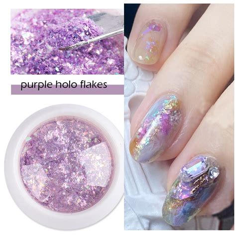 Cristal fogo opala flocos de unhas lantejoulas roxo holográfico glitter