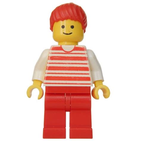 Lego Minifigure Hor Horizontal Lines Red White Arms Red Legs