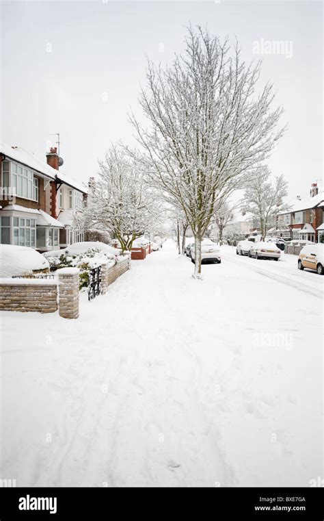 Heavy Snowfall On A Street In The London Suburbs London England Uk