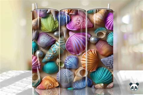 Colorful D Seashell Tumbler Wrap Png Graphic By Pandastic