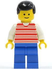 Lego Horizontal Lines Red White Arms Blue Legs Black Male Hair