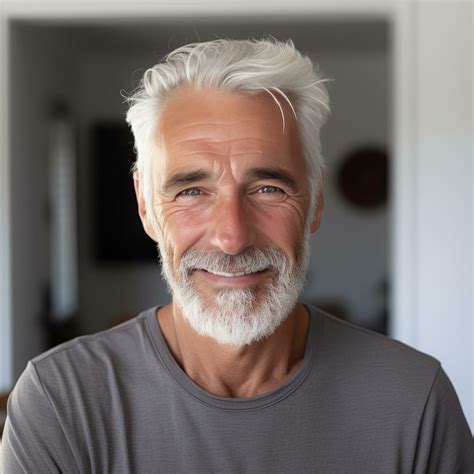 A Gray Older Man With White Hair And A Smile Stock Photo At