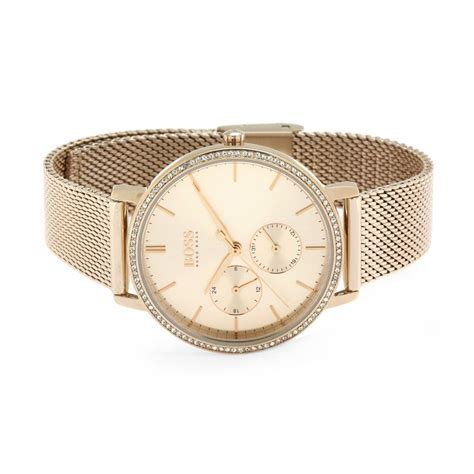 Hugo Boss Infinity Carnation Gold Dial Gold Mesh Bracelet Watch For Women