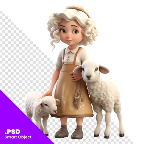 Rendu Num Rique D D Une Mignonne Petite Fille Avec Des Moutons Isol S