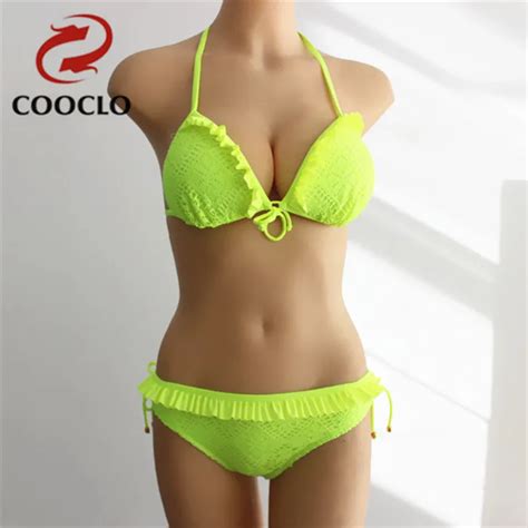 Cooclo Sexy Lace Micro Bikini Push Up Swimwear Women Strap Solid