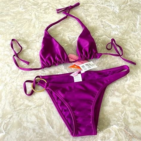 CIA MARITIMA Swim Purple O Ring String Bikini Halter Ruched Top