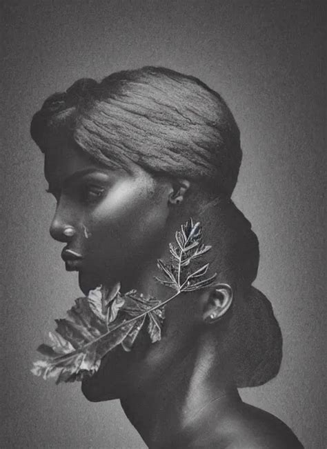 A Beautiful Black Woman S Face In Profile Made Of Leaf Stable Diffusion