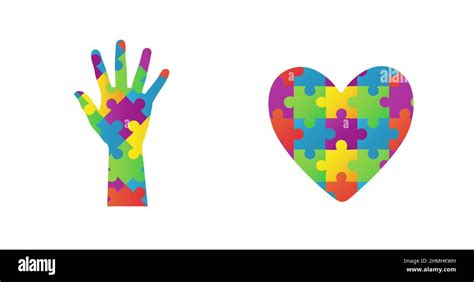 Image Of Colourful Puzzle Pieces Autism Awareness Month Heart And Hand